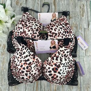Women's Plus Underwire Leopard’s Print Plunge Bra 2-Pack Size 46DD